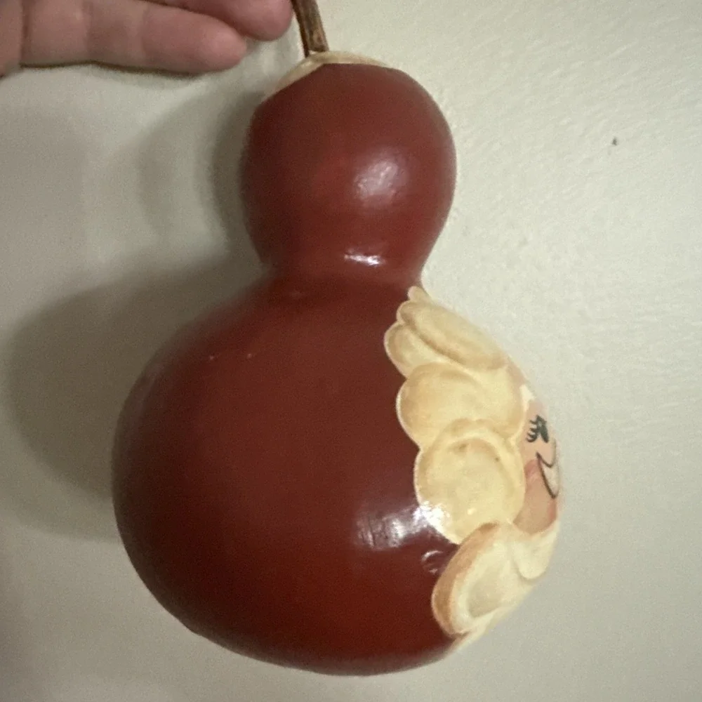 Hand Painted Folk Art Santa‎ Claus On A Gourd Christmas Decoration 7